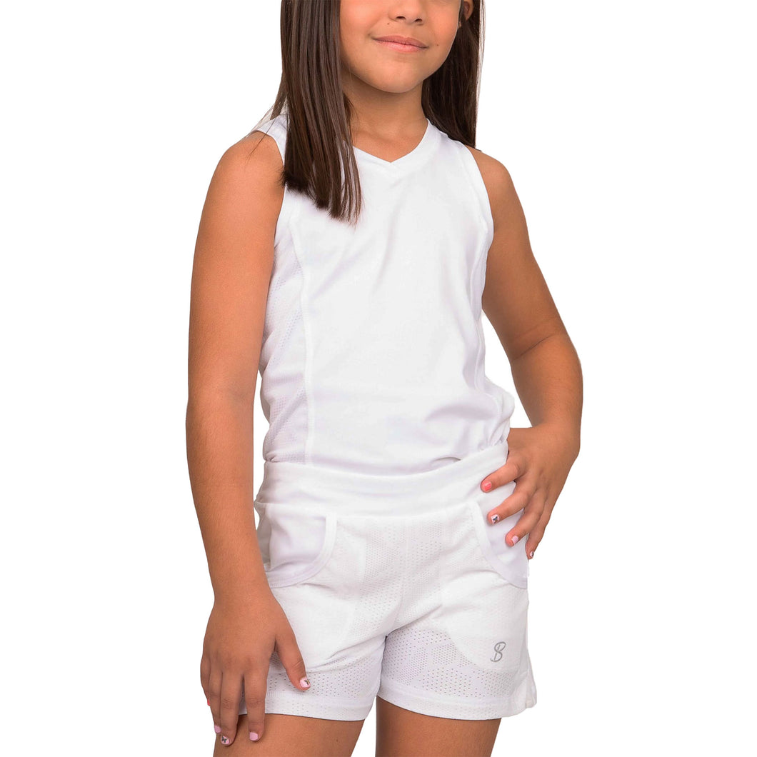 Sofibella White Racquet Girls Tennis Tank Top - Net/L