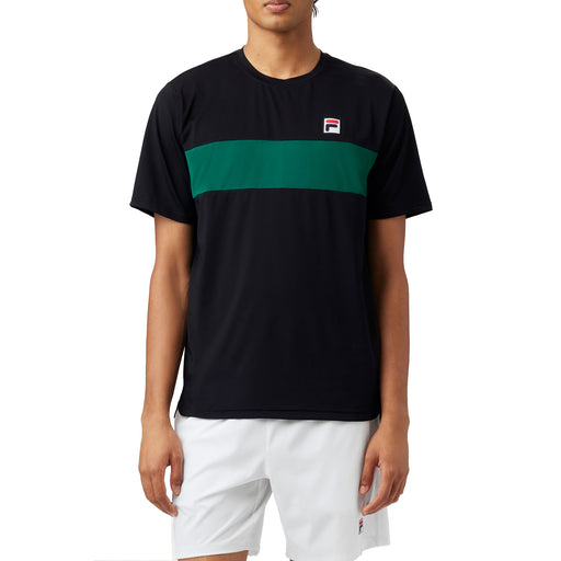 FILA Essentials SS Crew Mens Tennis Shirt - Blk/Green Jckt/XL