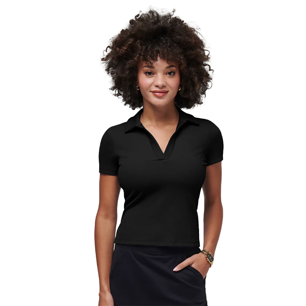 TravisMathew Moveknit SS V Womens Tennis Polo - Black/XL