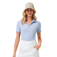 Load image into Gallery viewer, TravisMathew Moveknit SS V Womens Tennis Polo - Brunnera Blue/L
 - 3