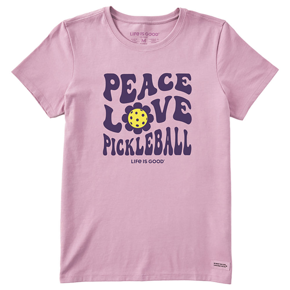 Life Is Good Groovy Peace Love Pickle Wmns T-Shirt - Violet Purple/XL