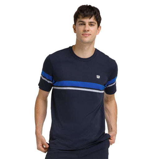 Wilson All Seasons Striped Mens Tennis Shirt - Classic Navy/XL