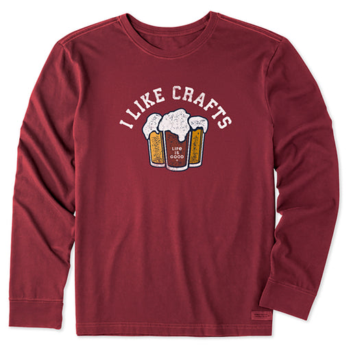 Life Is Good I Like Crafts Long Sleeve Mens Shirt - Cranberry Red/XL