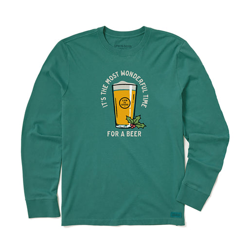 Life Is Good Time For A Beer LS Mens Shirt - Spruce Green/XL