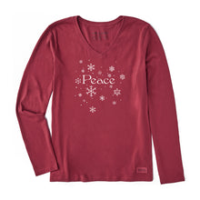 Load image into Gallery viewer, Life Is Good Peace Snowflakes LS Womens Shirt - Cranberry Red/XL
 - 1