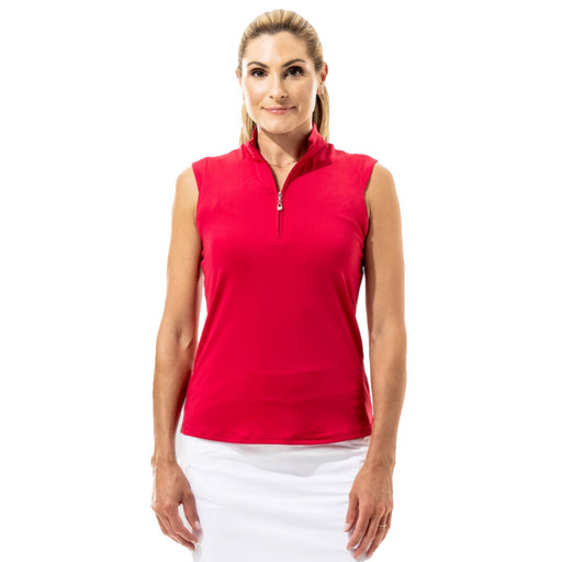 SanSoleil Sunglow SL Mock Neck Womens Polo - Scarlet/L