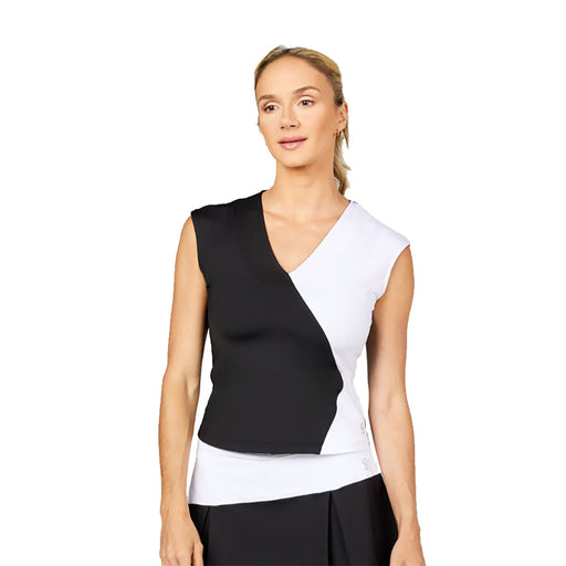 Sofibella Monochrome Cap Sleeve Womens Tennis Tank - Black/White/2X