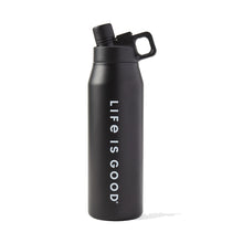 Load image into Gallery viewer, Life Is Good Tonal Wordmark 32oz Water Bottle - Black
 - 1