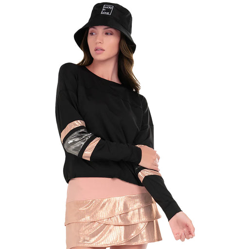 Lucky In Love Metallic Long Sleeve Womens Tennis - Metallic Black/XL